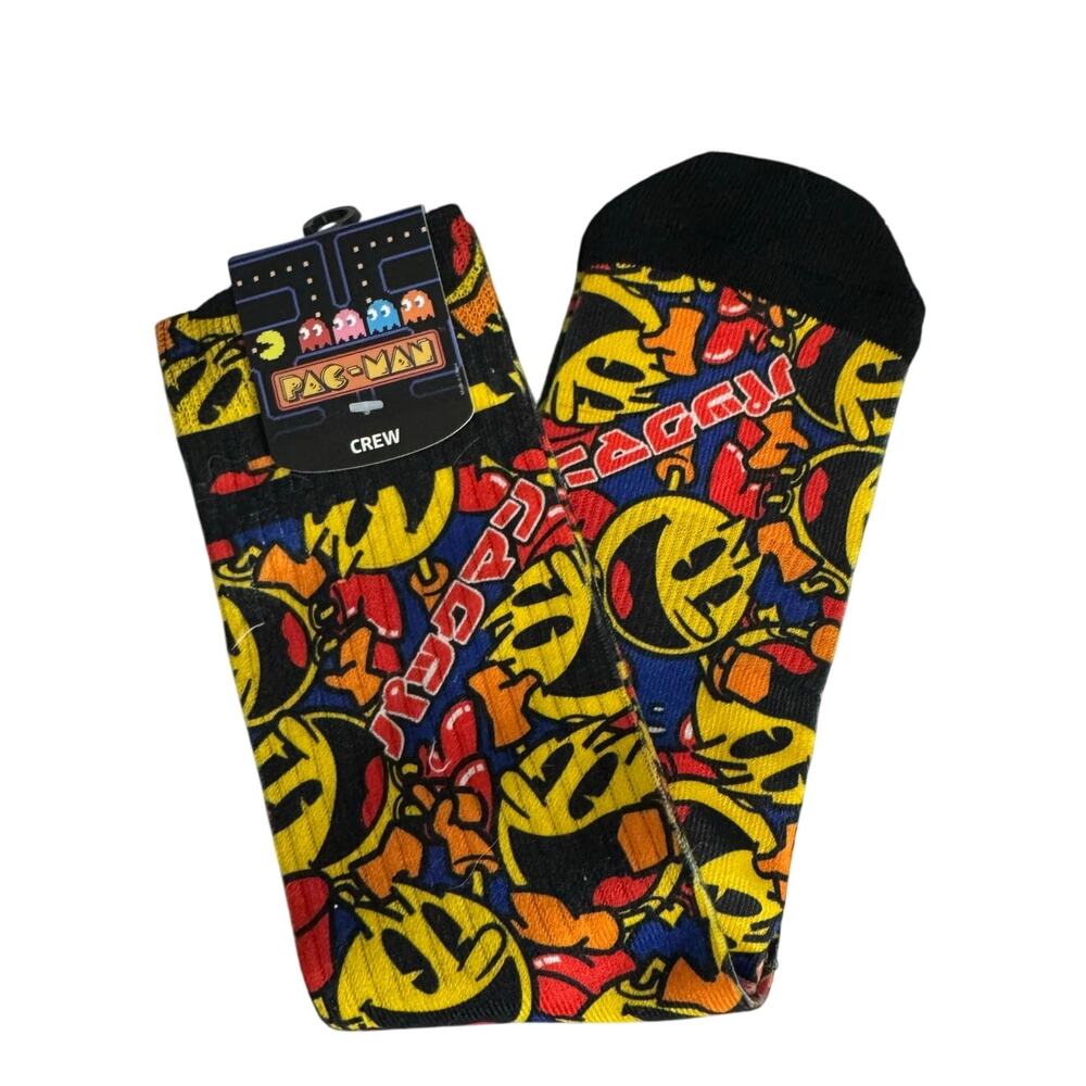 BIOWORLD PACMAN Crew Socks NWT Fits Shoes Size 8 - 12 Sock Size 10 - 13